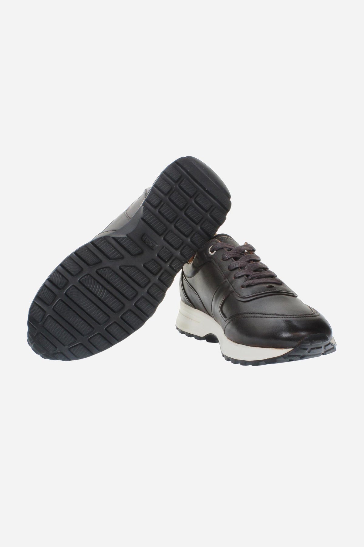 Men's leather sneaker with tone-on-tone stitching, hand-stitched details, embossed logos, and a lightweight two-tone EVA sole for comfort and grip. - Dark Brown