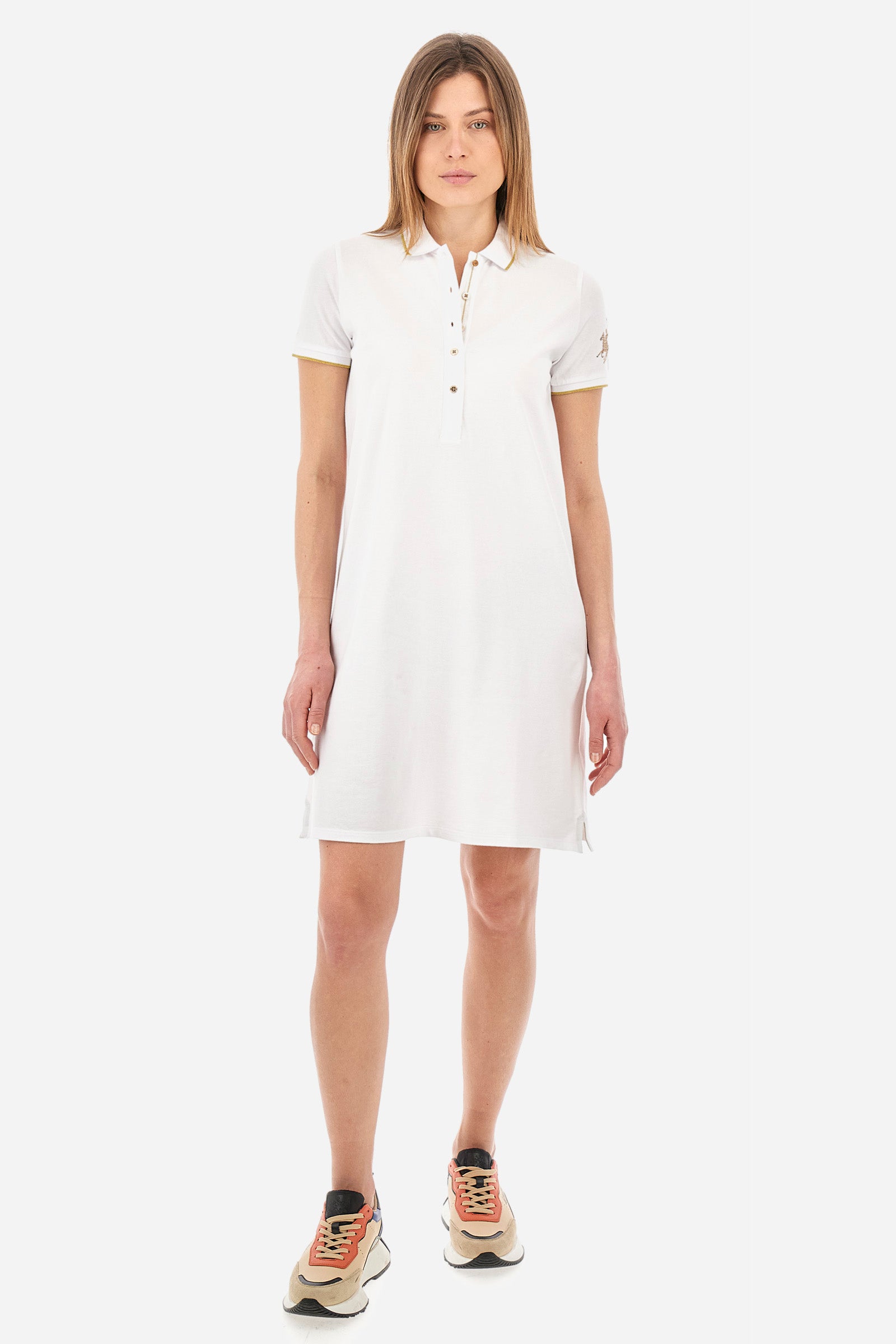 Short-sleeved regular-fit dress in elasticated cotton - Yashila