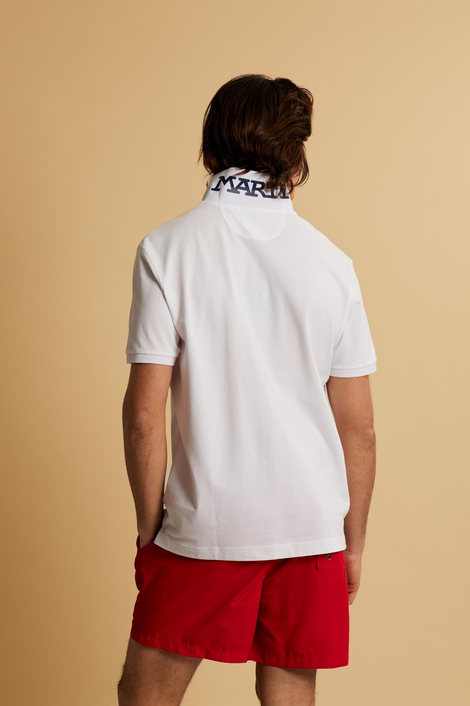 Men’s stretch piqué polo with sleeve number – Ray