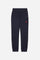 Jogger trousers for boys made from soft 100% cotton fleece in a solid colour. The style features a regular fit, a slightly tapered leg and an adjustable waist with flat drawstring. Side pockets and a patch pocket on the back add practicality, while the small contrast embroidered brand logo on the front completes the garment with a discreet, distinctive detail. - Navy