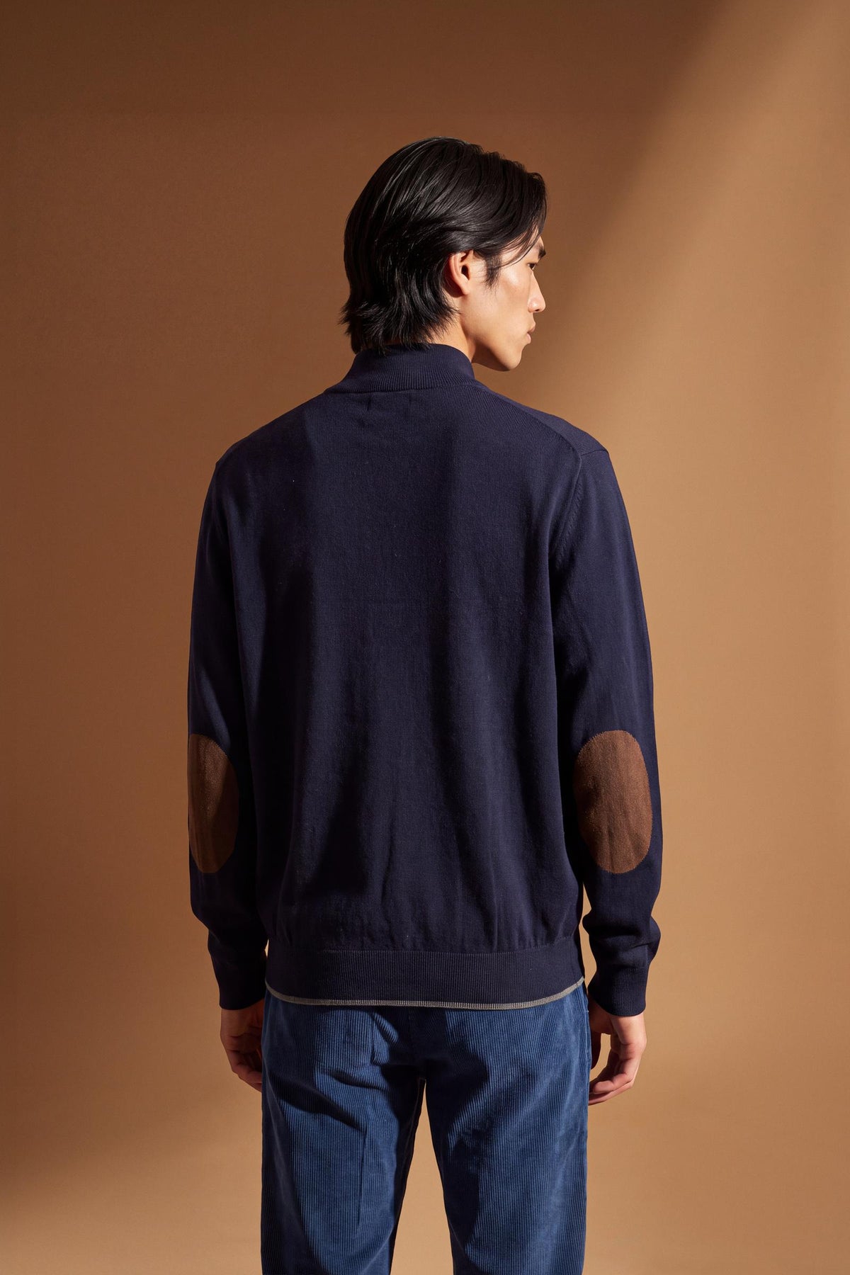 Jersey de hombre con cremallera completa, algodón y lana, coderas - Emerson