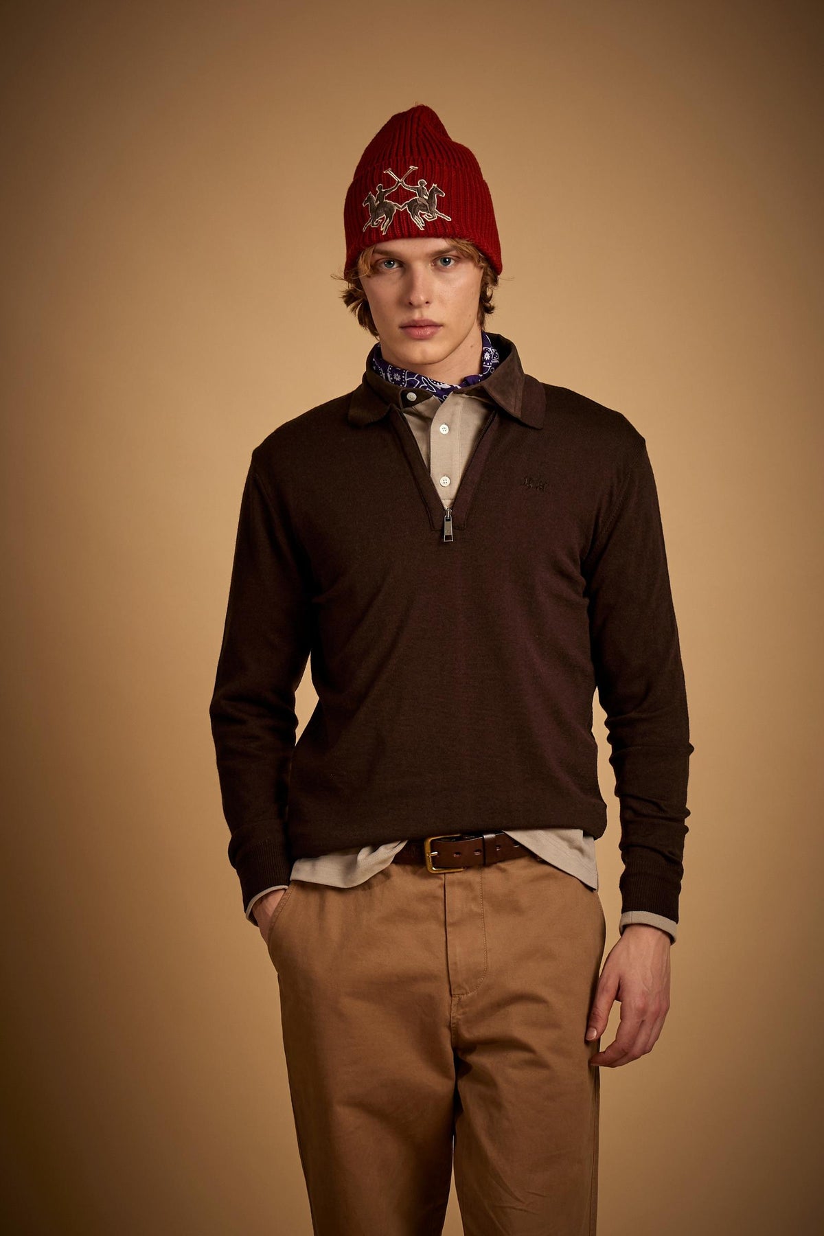 Men's sweater with zip neck merino wool - Edric