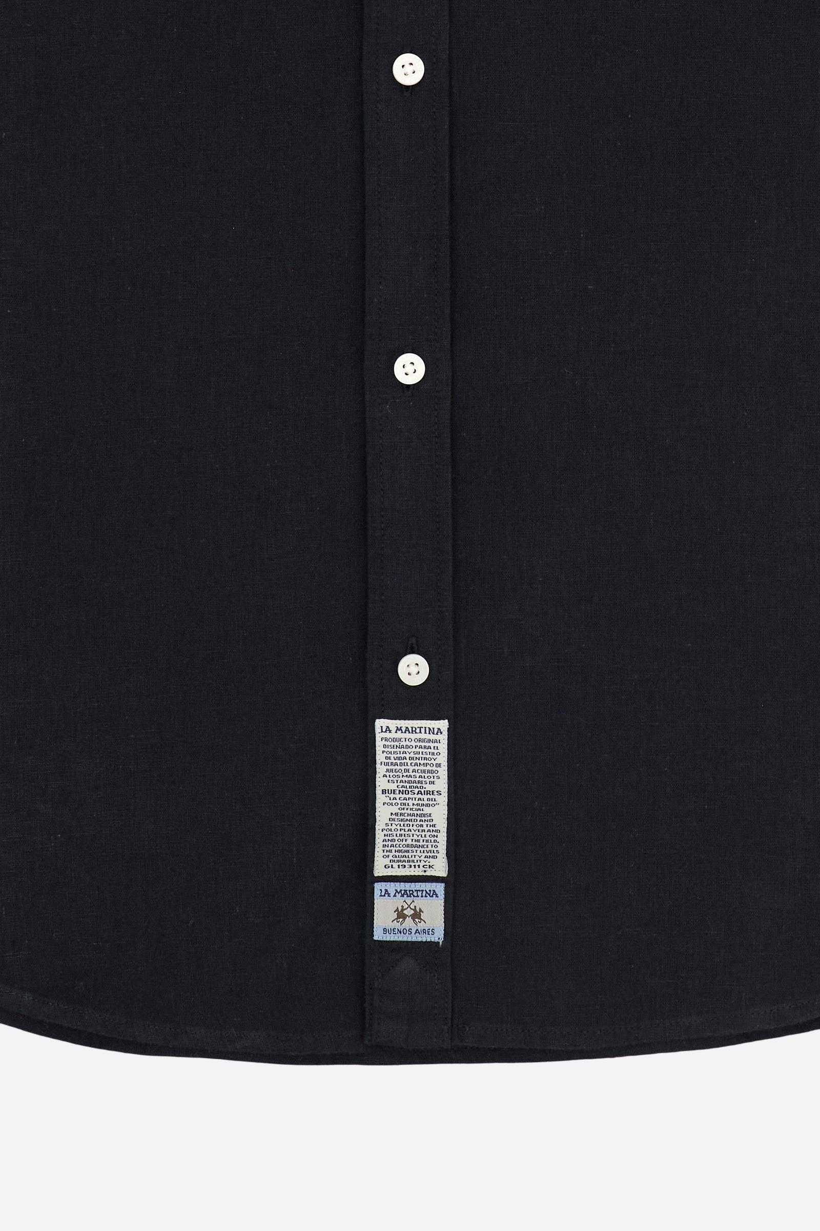 Men’s regular fit cotton and linen shirt with small logo - Rodolfo