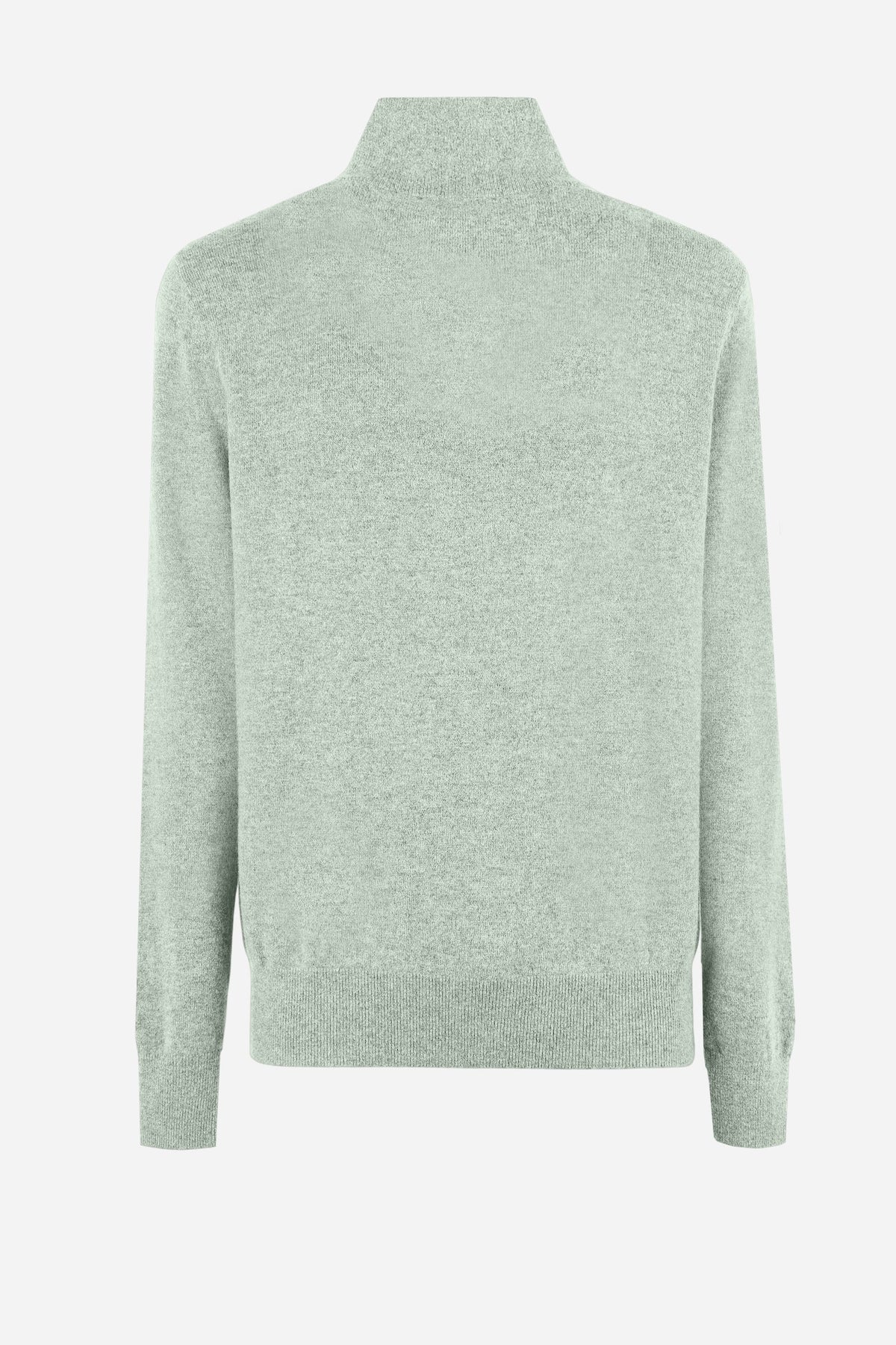 Men's long-sleeve lambswool sweater with half-zip neck, ribbed collar, cuffs, and hem, featuring contrasting inner tape and embroidered logo for a stylish, comf - Desert Sage